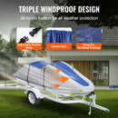 VEVOR ūdensmotocikla pārsegs 3200-3420 mm, ūdensizturīgs, 600D jūras klases PU Oksfordas audums, ar sprādzes siksnām, UV izturīgs, pelēks/zils