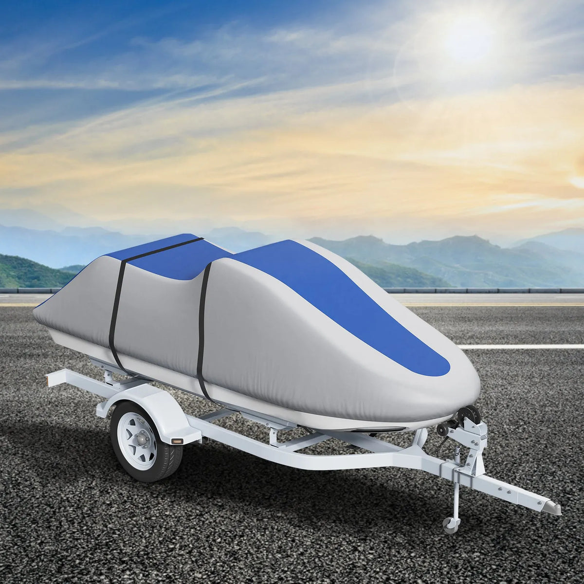 VEVOR Jet Ski Cover 3200–3420 mm, Waterproof, 600D Marine Grade PU Oxford Fabric, with Buckle Straps, UV Resistant, Grey/Blue