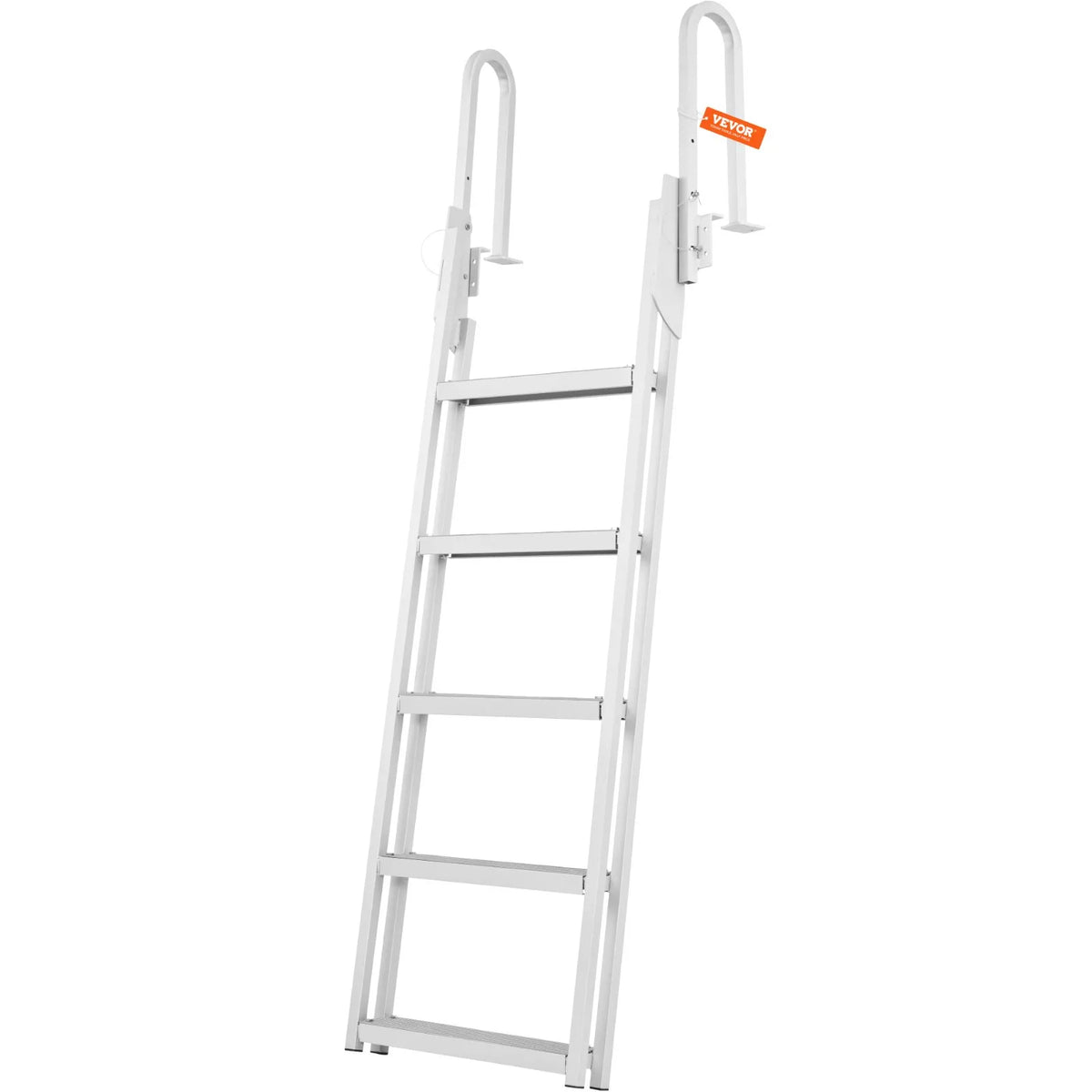 VEVOR paceļamas piestātnes kāpnes ar 5 pakāpieniem, kravnesība 158,8 kg, alumīnija pontona kāpnes ar 101,6 mm platiem neslīdošiem pakāpieniem, peldēšanas kāpnes kuģiem, ezeriem un baseiniem - ZEMLETES.LV