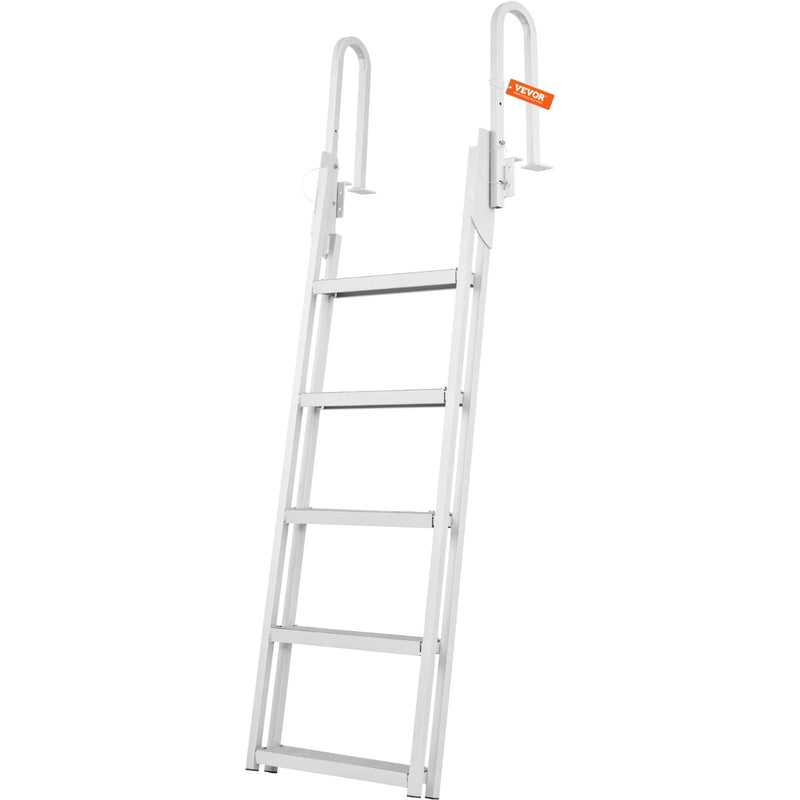 VEVOR paceļamas piestātnes kāpnes ar 5 pakāpieniem, kravnesība 158,8 kg, alumīnija pontona kāpnes ar 101,6 mm platiem neslīdošiem pakāpieniem, peldēšanas kāpnes kuģiem, ezeriem un baseiniem - ZEMLETES.LV