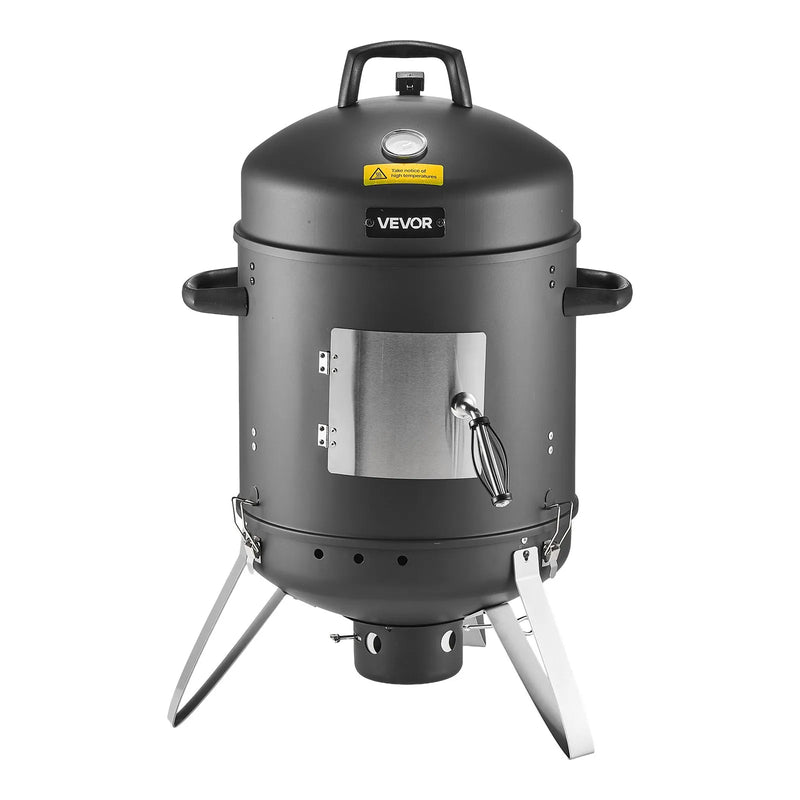 VEVOR vertikālais ogļu kūpinātājs 406 mm, tērauda BBQ kūpinātājs ar pārklājumu, 2 grilēšanas restēm, termometru, gaisa ventilācijas atverēm un noņemamu pelnu paplāti pagalma un terases gatavošanai