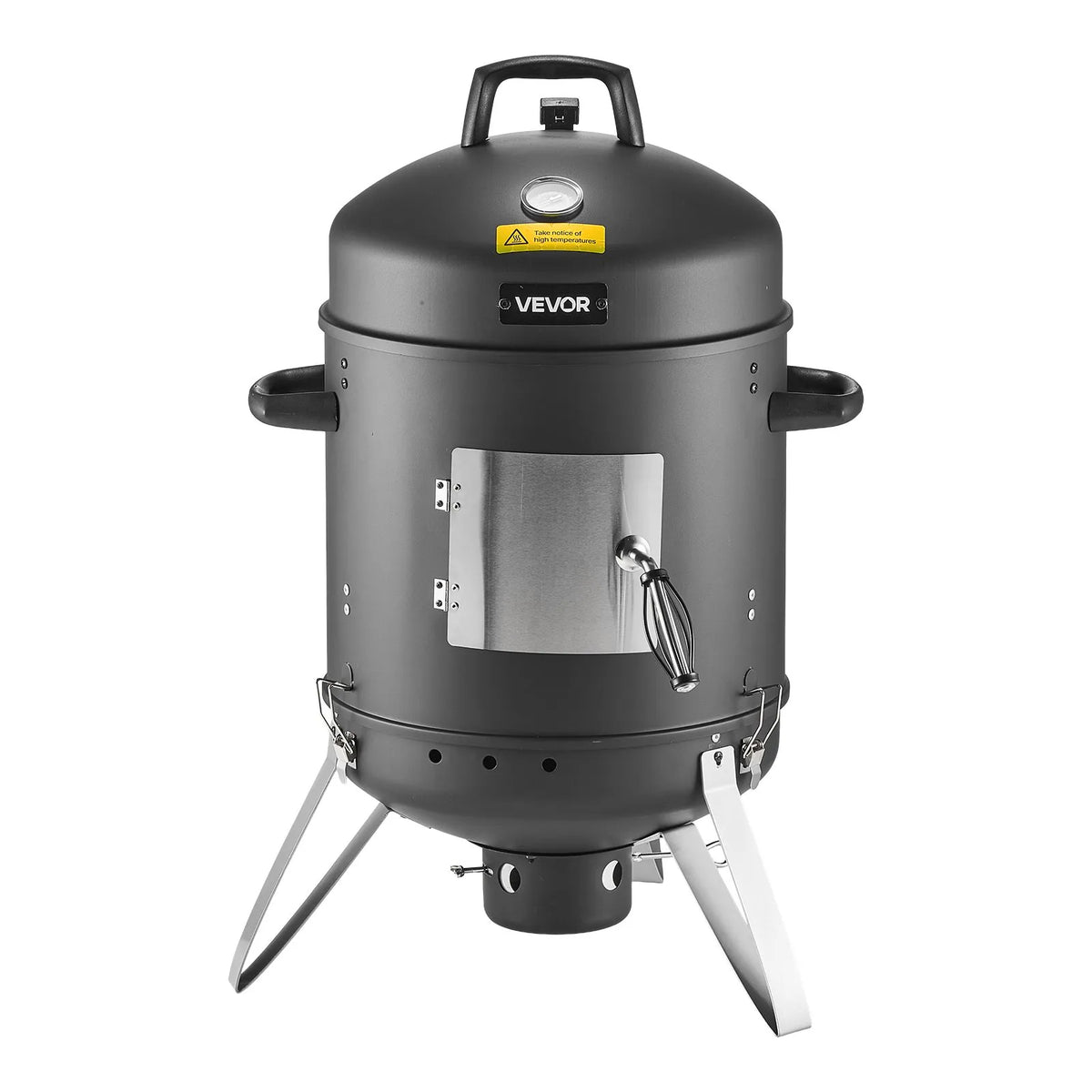 VEVOR Vertical Charcoal Smoker 406 mm, Steel BBQ Smoker with Cover, 2 Cooking Grates, Thermometer, Air Vents and Removable Ash Pan for Patio and Terrace Cooking