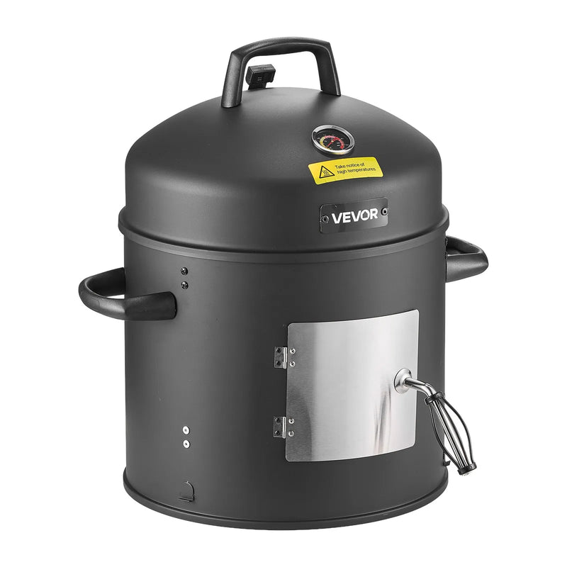 VEVOR vertikālais ogļu kūpinātājs 406 mm, tērauda BBQ kūpinātājs ar pārklājumu, 2 grilēšanas restēm, termometru, gaisa ventilācijas atverēm un noņemamu pelnu paplāti pagalma un terases gatavošanai