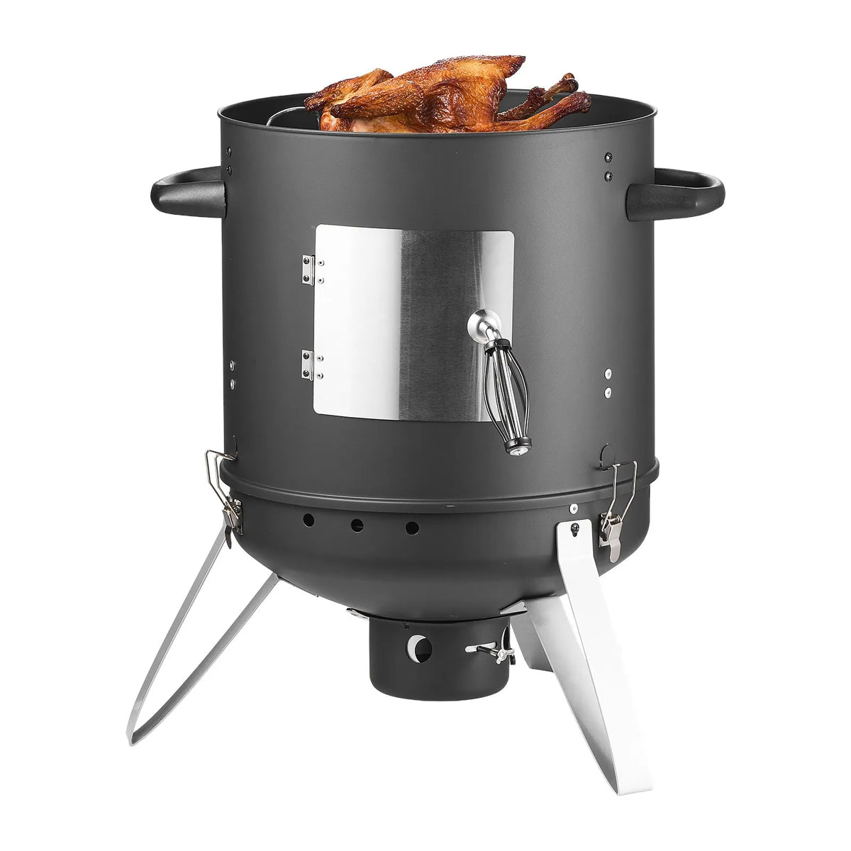 VEVOR Vertical Charcoal Smoker 406 mm, Steel BBQ Smoker with Cover, 2 Cooking Grates, Thermometer, Air Vents and Removable Ash Pan for Patio and Terrace Cooking