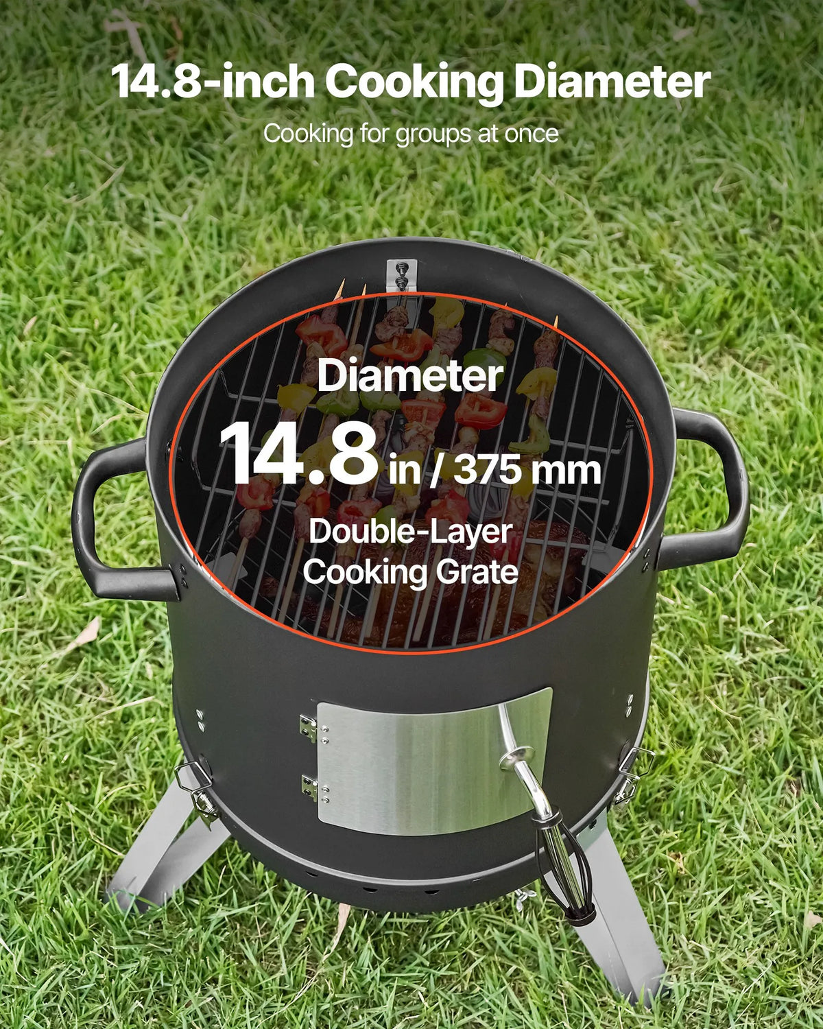 VEVOR Vertical Charcoal Smoker 406 mm, Steel BBQ Smoker with Cover, 2 Cooking Grates, Thermometer, Air Vents and Removable Ash Pan for Patio and Terrace Cooking