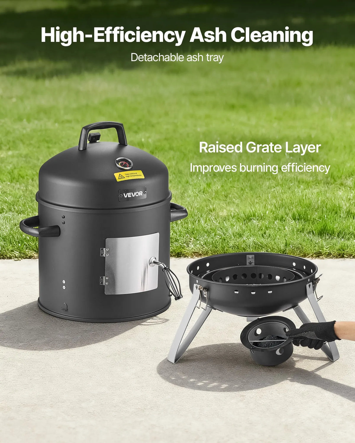VEVOR Vertical Charcoal Smoker 406 mm, Steel BBQ Smoker with Cover, 2 Cooking Grates, Thermometer, Air Vents and Removable Ash Pan for Patio and Terrace Cooking