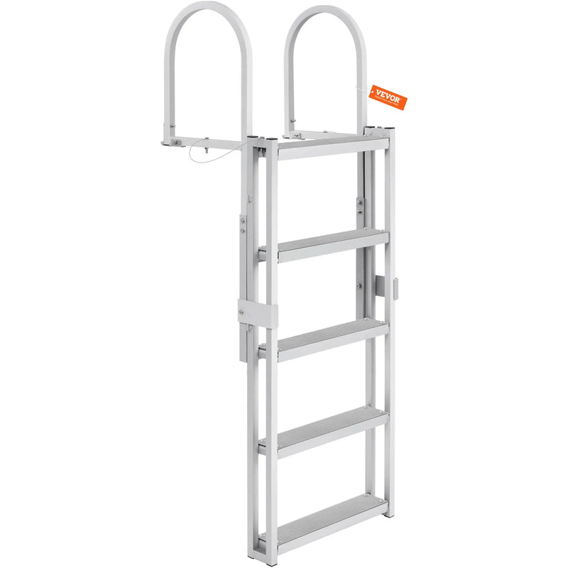 VEVOR izvelkamas piestātnes kāpnes ar 5 pakāpieniem, kravnesība 159 kg, alumīnija pontona kāpnes ar regulējamu augstumu 1699–2004 mm, 101,6 mm platiem neslīdošiem pakāpieniem, piemērotas kuģiem, ezeriem, baseiniem un piestātnēm - ZEMLETES.LV