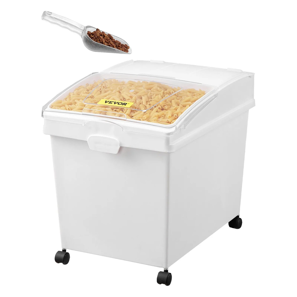 VEVOR Storage Container Set with Wheels, Sliding Lid and Scoop, 3 × 33.3 l, White