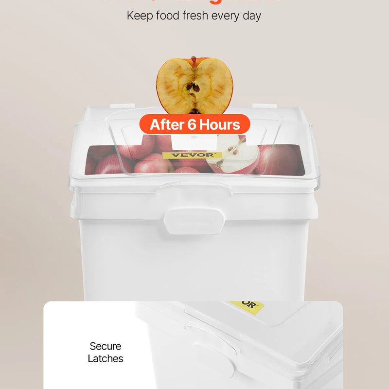 VEVOR sastāvdaļu konteinera komplekts, 33,3 l ietilpības pārtikas uzglabāšanas tvertnes uz riteņiem, PP materiāls, balta plaukta tipa konteiners ar kausiņu un bīdāmu vāku, komerciālai uzglabāšanai, 3 gab. komplekts