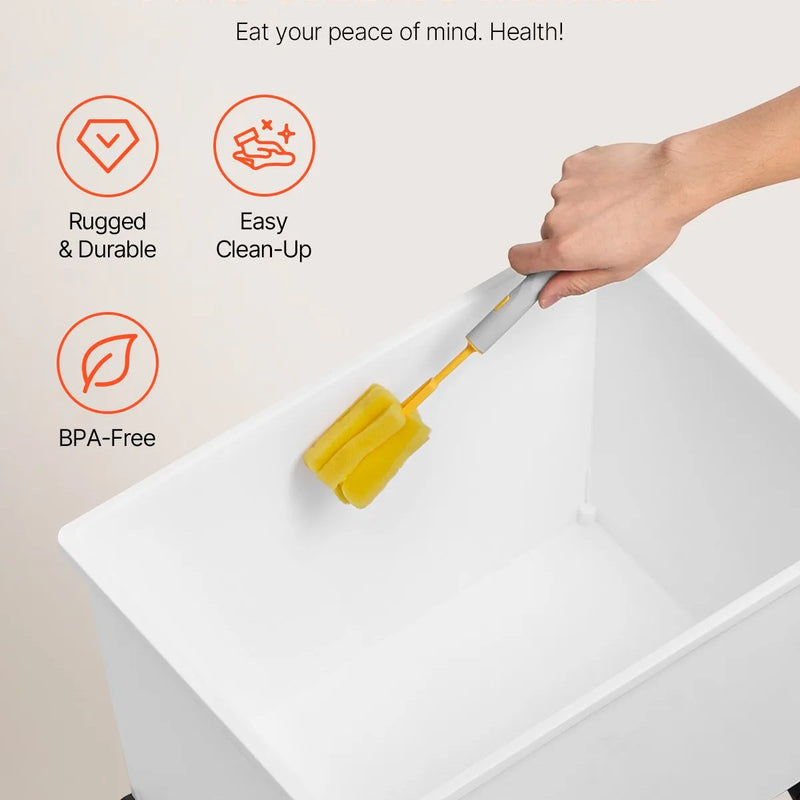 VEVOR sastāvdaļu konteinera komplekts, 33,3 l ietilpības pārtikas uzglabāšanas tvertnes uz riteņiem, PP materiāls, balta plaukta tipa konteiners ar kausiņu un bīdāmu vāku, komerciālai uzglabāšanai, 3 gab. komplekts