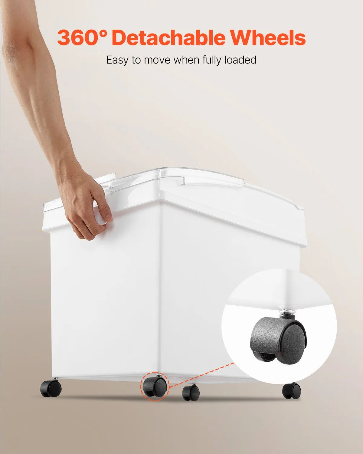 VEVOR Storage Container Set with Wheels, Sliding Lid and Scoop, 3 × 33.3 l, White