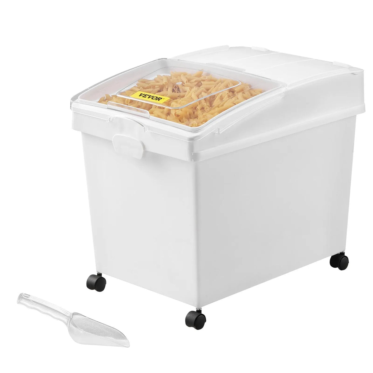 VEVOR Storage Container Set with Wheels, Sliding Lid and Scoop, 3 × 33.3 l, White