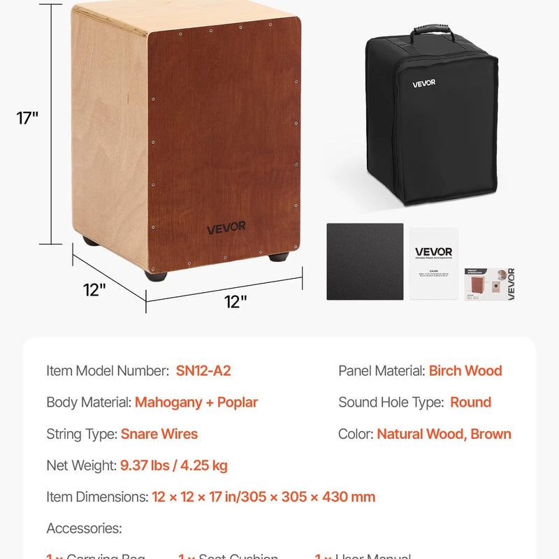 VEVOR bērza koka portatīvais kājons ar iekšējo striķu sistēmu un somu, viegls perkusiju instruments, 305 × 305 × 430 mm
