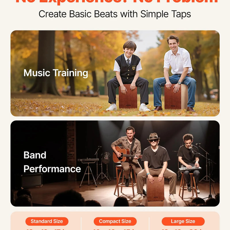 VEVOR koka kachona bungas ar iebūvētām snare stīgām, viegls bērza perkusiju instruments ar silikona kājiņām, pārnēsājams modelis iesācējiem un profesionāļiem, 305 × 305 × 430 mm