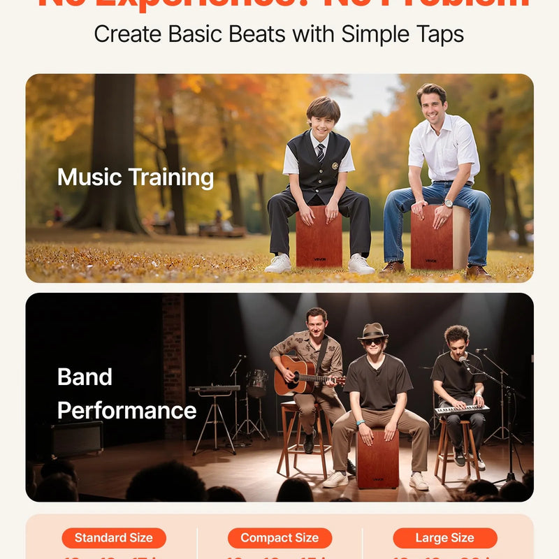 VEVOR kajona boksa bungas ar iekšējām stīgām, pārnēsājamas bērza koka bungas ar silikona kājiņām, 305×305×430 mm