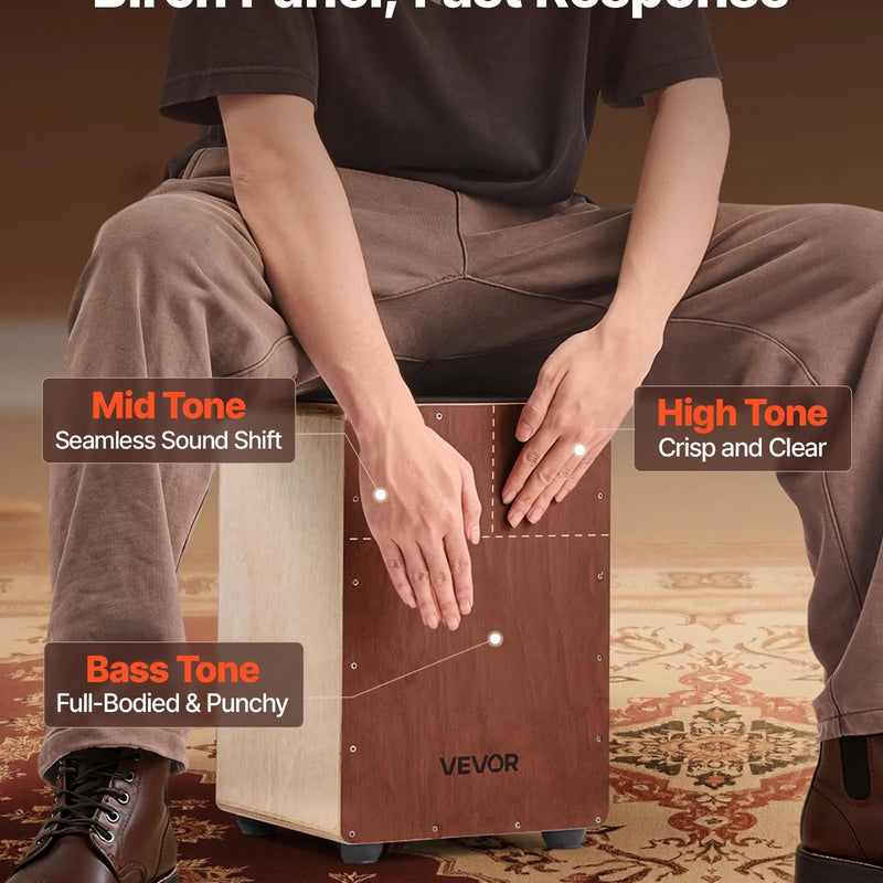VEVOR perkusiju kājons ar iekšējo striķu sistēmu un silikona kājiņām, bērza koka modelis, 255 × 255 × 380 mm