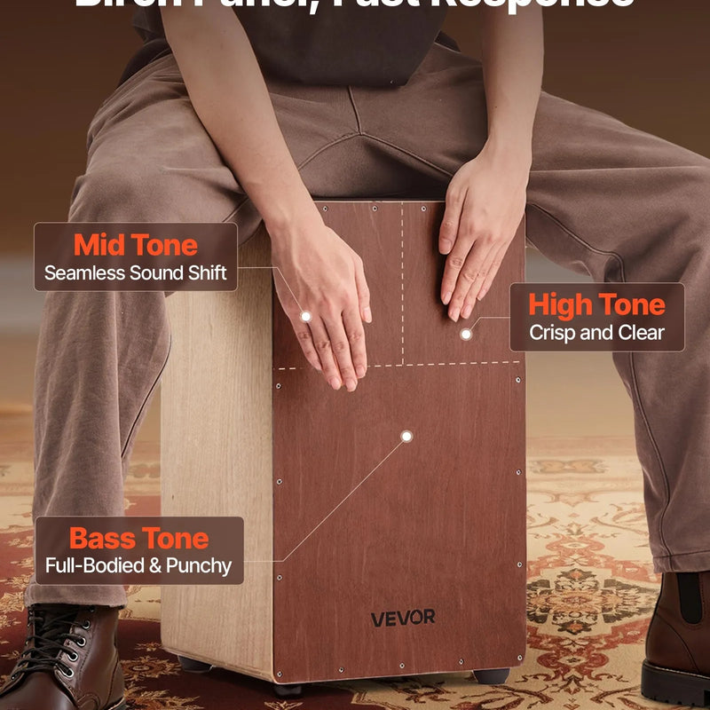 VEVOR lielais kahons ar iekšējiem striķiem, viegls koka sitaminstruments no bērza koka ar silikona kājiņām, piemērots iesācējiem un profesionāļiem, 305 × 305 × 508 mm