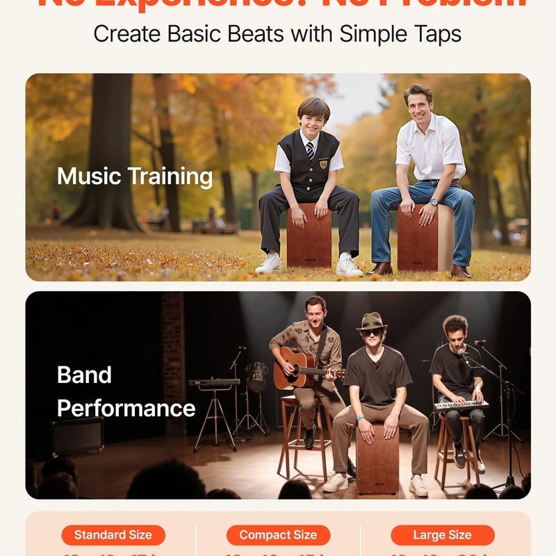 VEVOR lielais kahons ar iekšējiem striķiem, viegls koka sitaminstruments no bērza koka ar silikona kājiņām, piemērots iesācējiem un profesionāļiem, 305 × 305 × 508 mm