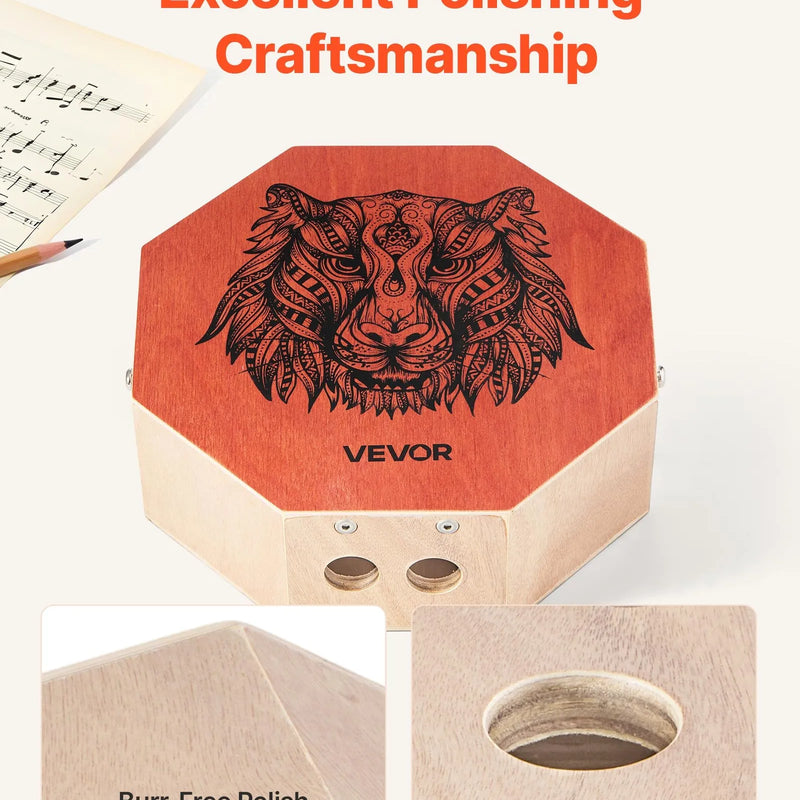 VEVOR unikālais kahona bungas instruments ar iekšējām stīgām, pārnēsājama koka perkusiju kaste ar regulējamu siksnu, bērza koka korpuss, piemērots iesācējiem un profesionāļiem, 295 × 295 × 100 mm