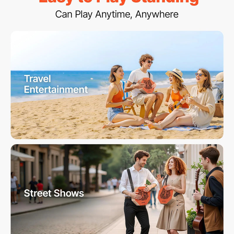 VEVOR unikālais kahona bungas instruments ar iekšējām stīgām, pārnēsājama koka perkusiju kaste ar regulējamu siksnu, bērza koka korpuss, piemērots iesācējiem un profesionāļiem, 295 × 295 × 100 mm