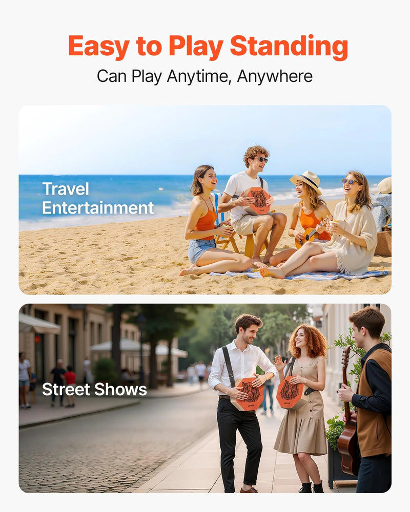 VEVOR unikālais kahona bungas instruments ar iekšējām stīgām, pārnēsājama koka perkusiju kaste ar regulējamu siksnu, bērza koka korpuss, piemērots iesācējiem un profesionāļiem, 295 × 295 × 100 mm