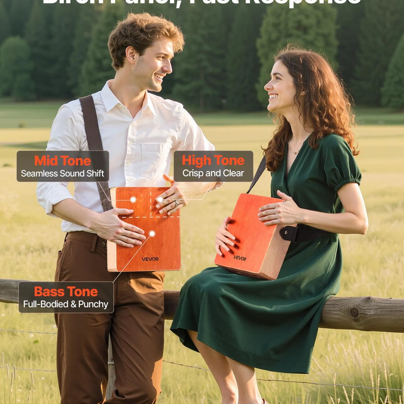 VEVOR kajona boksa bungas ar iekšējām stīgām, vieglas pārnēsājamas bērza koka perkusijas ar ceļojuma somu un regulējamu siksnu, 230 × 100 × 280 mm, iesācējiem un profesionāļiem