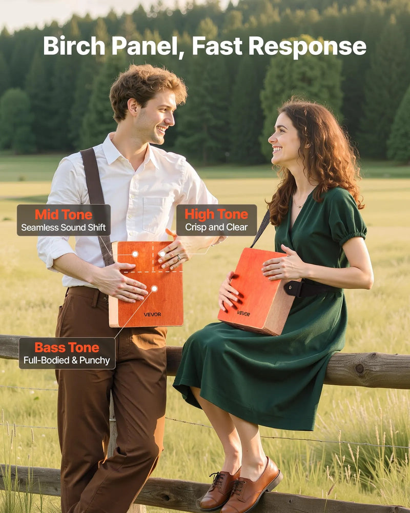 VEVOR kajona boksa bungas ar iekšējām stīgām, vieglas pārnēsājamas bērza koka perkusijas ar ceļojuma somu un regulējamu siksnu, 230 × 100 × 280 mm, iesācējiem un profesionāļiem