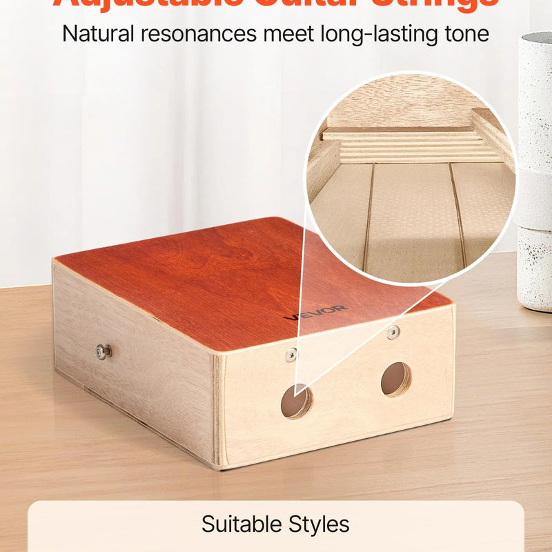 VEVOR kajona boksa bungas ar iekšējām stīgām, vieglas pārnēsājamas bērza koka perkusijas ar ceļojuma somu un regulējamu siksnu, 230 × 100 × 280 mm, iesācējiem un profesionāļiem