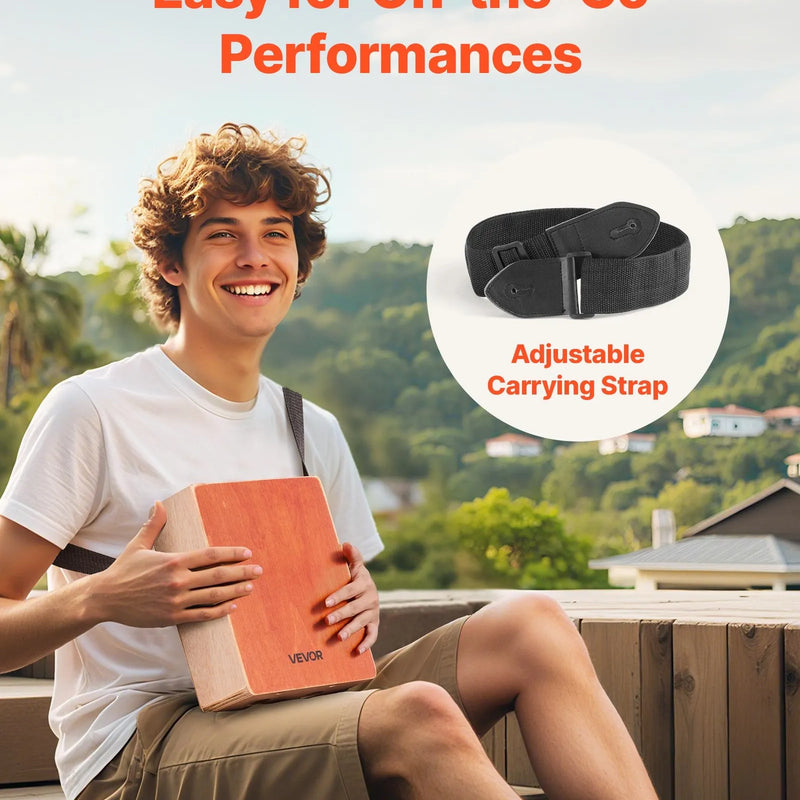 VEVOR kajona boksa bungas ar iekšējām stīgām, vieglas pārnēsājamas bērza koka perkusijas ar ceļojuma somu un regulējamu siksnu, 230 × 100 × 280 mm, iesācējiem un profesionāļiem