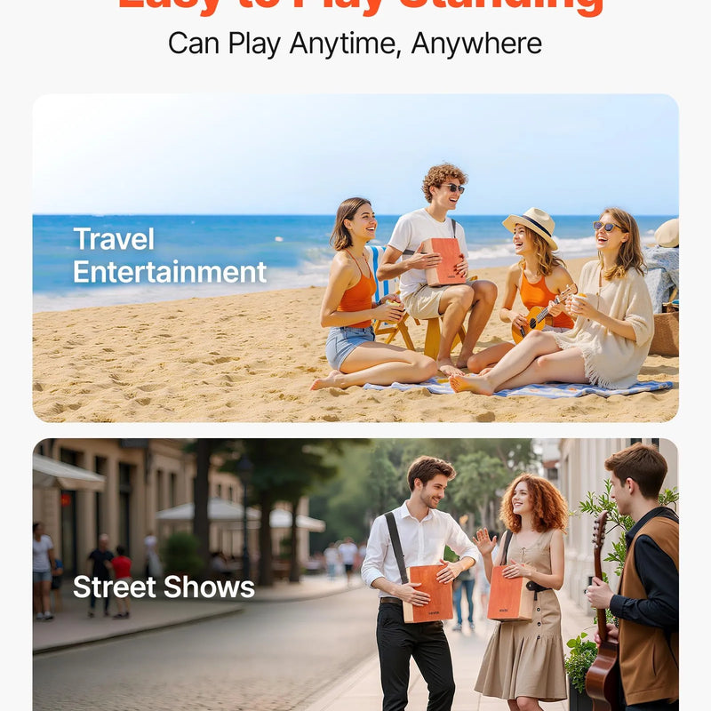 VEVOR kajona boksa bungas ar iekšējām stīgām, vieglas pārnēsājamas bērza koka perkusijas ar ceļojuma somu un regulējamu siksnu, 230 × 100 × 280 mm, iesācējiem un profesionāļiem