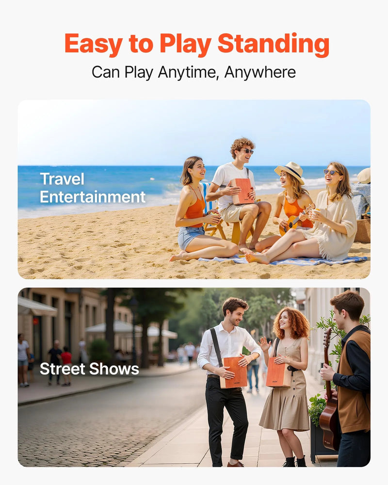 VEVOR kajona boksa bungas ar iekšējām stīgām, vieglas pārnēsājamas bērza koka perkusijas ar ceļojuma somu un regulējamu siksnu, 230 × 100 × 280 mm, iesācējiem un profesionāļiem