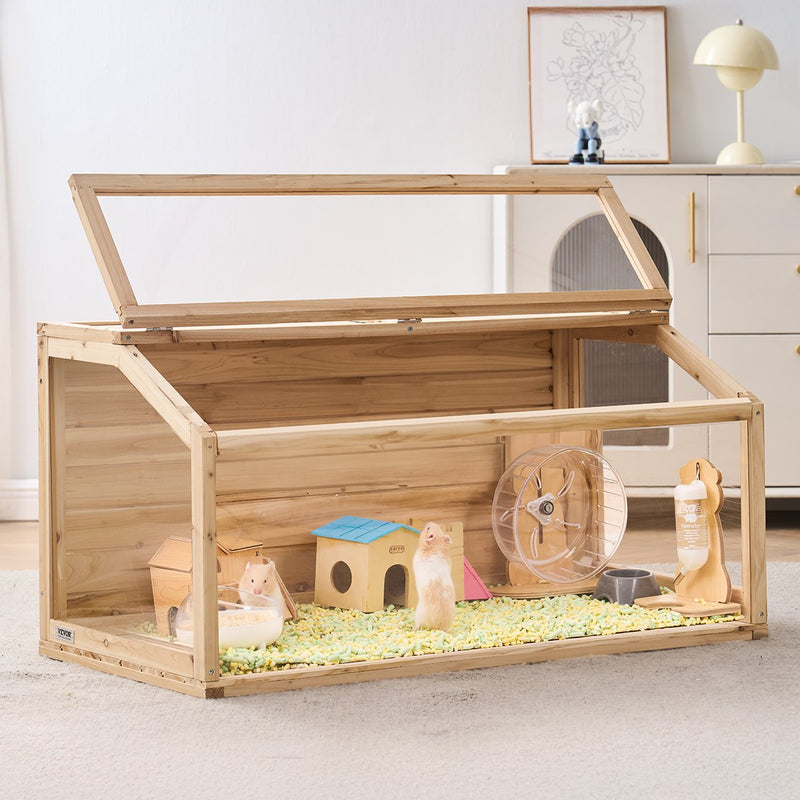 VEVOR koka mazu grauzēju būris 121,9 × 50,8 × 50,8 cm, caurspīdīgi akrila paneļi, piemērots grauzējiem un maziem dzīvniekiem