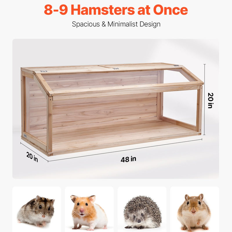 VEVOR koka mazu grauzēju būris 121,9 × 50,8 × 50,8 cm, caurspīdīgi akrila paneļi, piemērots grauzējiem un maziem dzīvniekiem