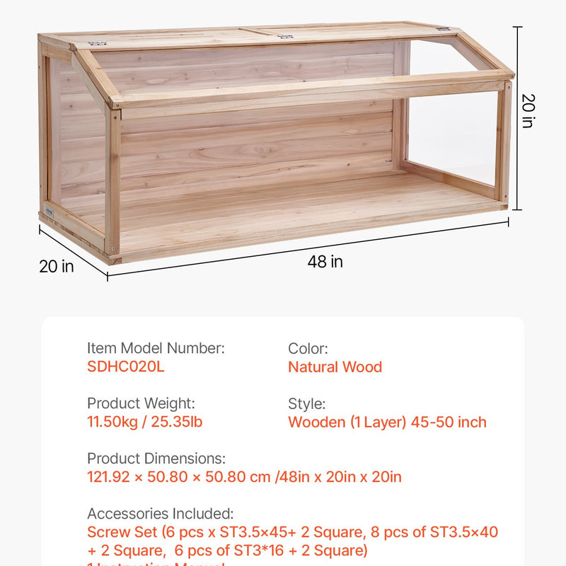 VEVOR koka mazu grauzēju būris 121,9 × 50,8 × 50,8 cm, caurspīdīgi akrila paneļi, piemērots grauzējiem un maziem dzīvniekiem