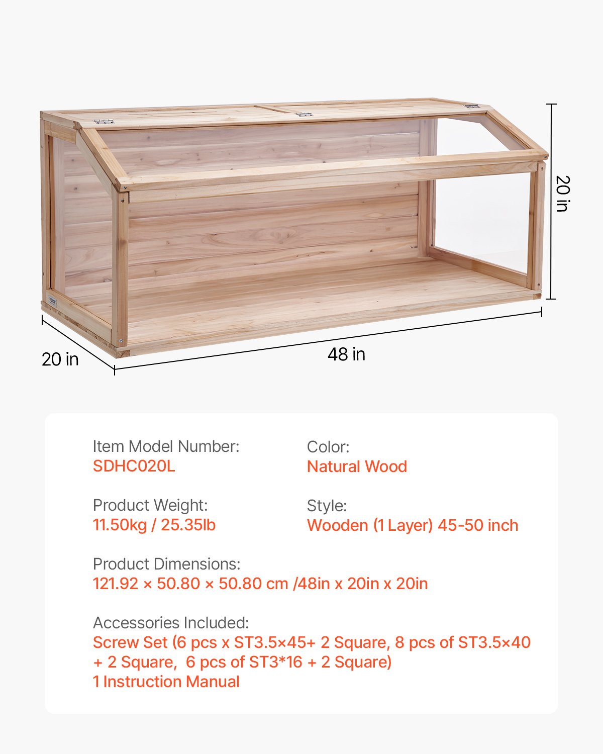 VEVOR koka grauzēju būris ar akrila paneļiem, 122 × 51 × 51 cm