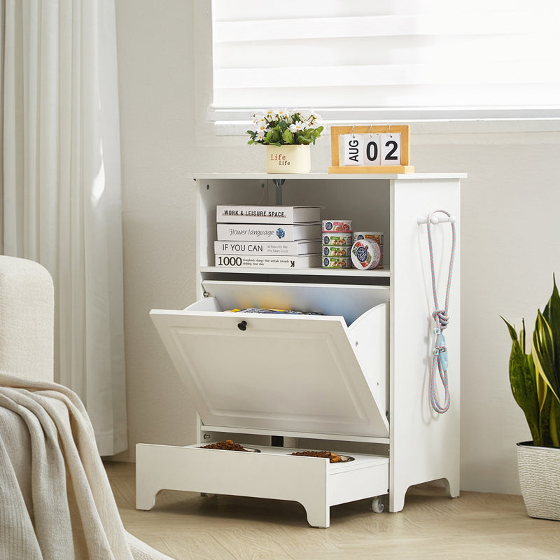 VEVOR mājdzīvnieku barošanas stacija ar 2 paceltām suņu bļodām – barības un rotaļlietu glabāšanas skapis