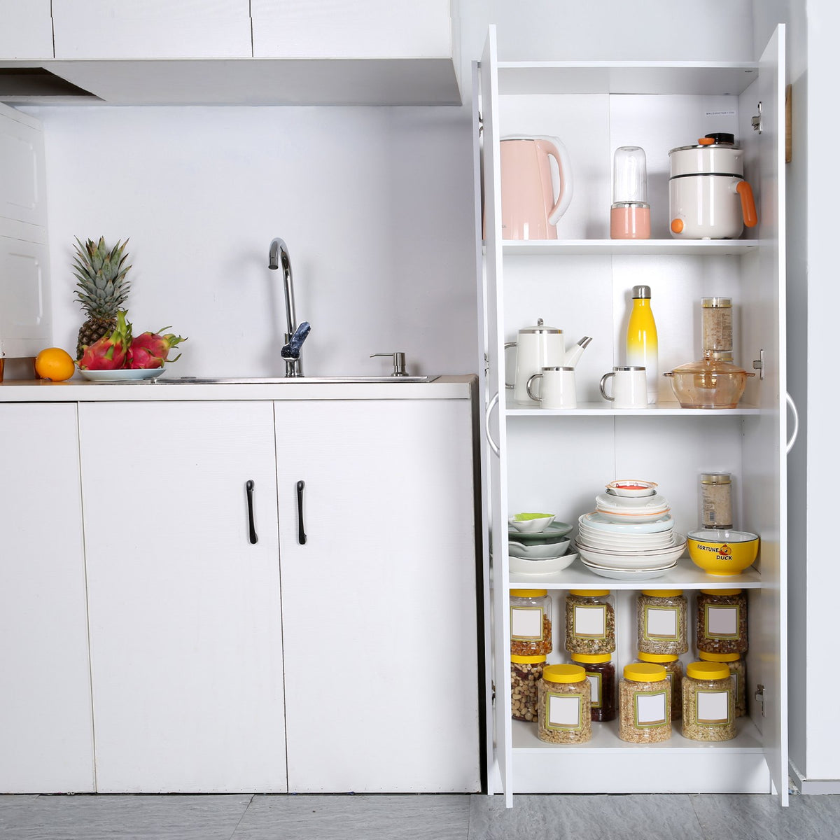 VEVOR Kitchen Cabinet, 152 cm, 50 kg, Freestanding, 3 Shelves (2 Adjustable), Engineered Wood