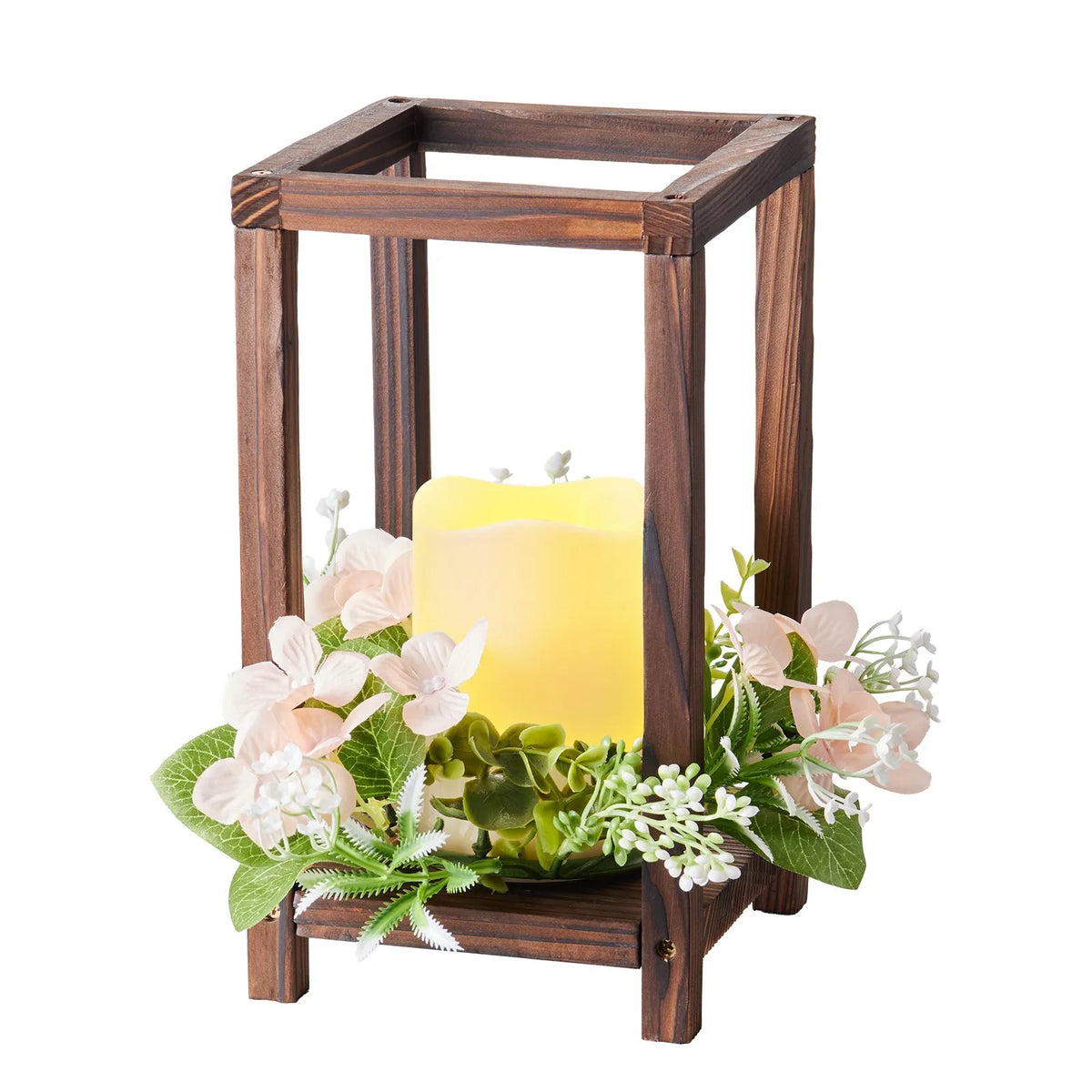 VEVOR Wooden Wedding Lantern Centrepiece Decor, 10 Sets / 30 Pieces, Includes 10 Wooden Lantern Candle Holders, 10 Flameless LED Candles and 10 Champagne Colour Flower Wreaths, Suitable for Wedding Tables, Parties and Rustic Style Decor, Brown