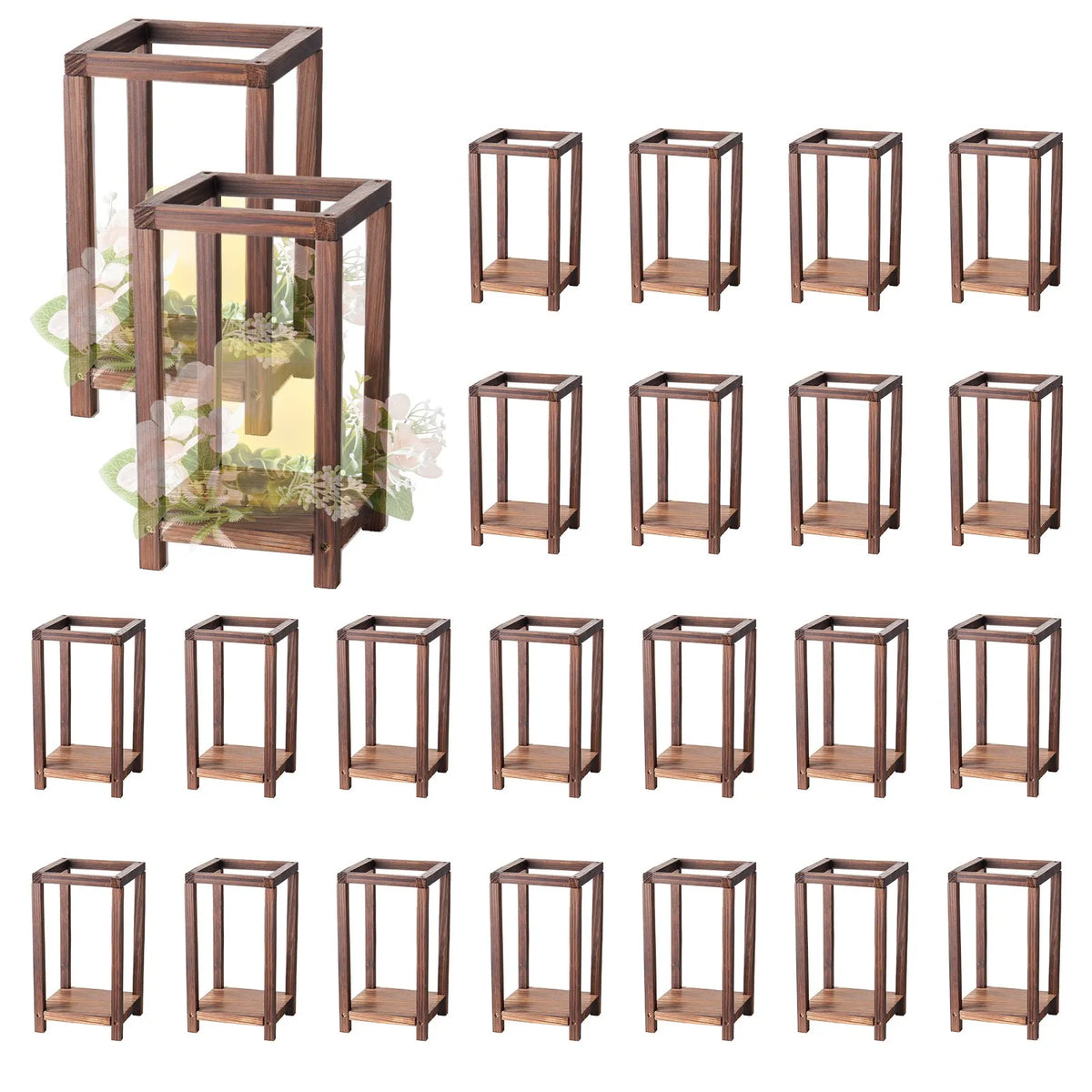 VEVOR wooden wedding lanterns, 24 pack, cedar wood and plastic wooden style lantern candle holders, rustic decorative home centrepiece, ideal for wedding tables, parties and farmhouse style interior décor indoors, brown