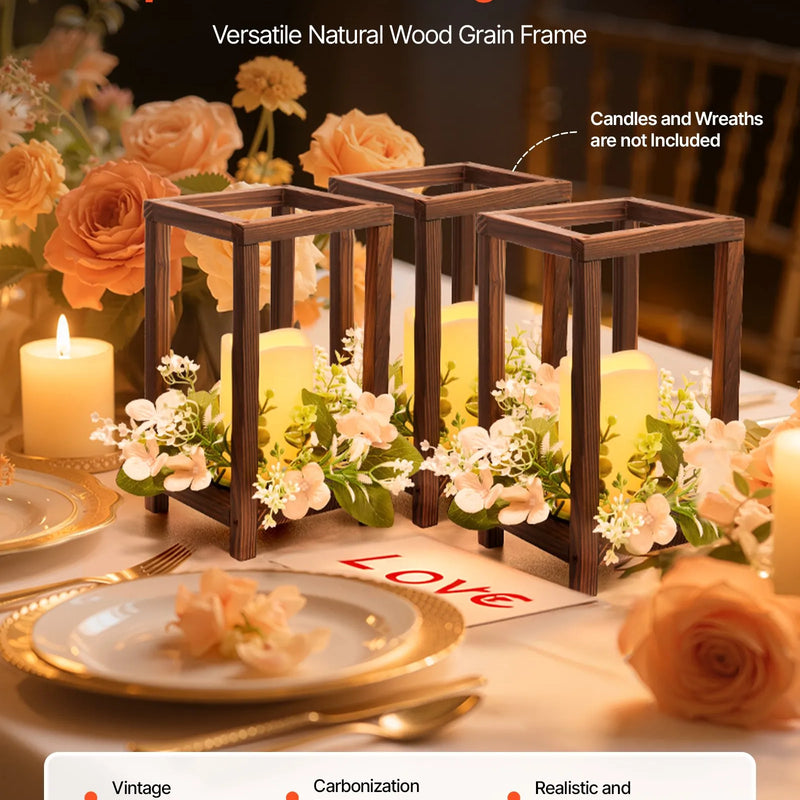 VEVOR koka kāzu laternas, 24 gab., no ciedra koka un plastmasas izgatavoti koka stila laternu svečturi, rustikāls dekoratīvs mājas centrālais akcents, ideāli piemērots kāzu galdiem, ballītēm un lauku stila interjera dekoram iekštelpās, brūnā krāsā