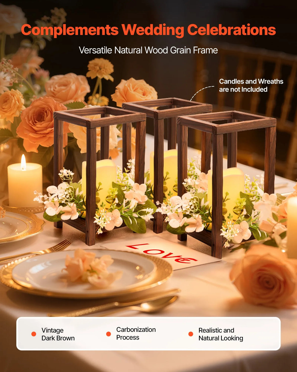 VEVOR wooden wedding lanterns, 24 pack, cedar wood and plastic wooden style lantern candle holders, rustic decorative home centrepiece, ideal for wedding tables, parties and farmhouse style interior décor indoors, brown