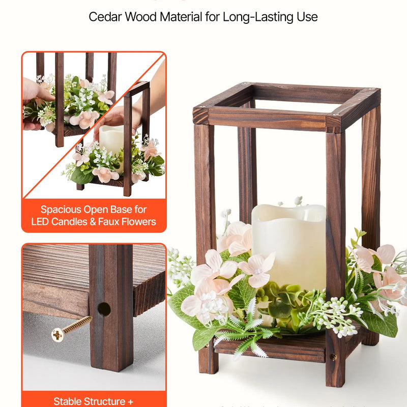 VEVOR koka kāzu laternas, 24 gab., no ciedra koka un plastmasas izgatavoti koka stila laternu svečturi, rustikāls dekoratīvs mājas centrālais akcents, ideāli piemērots kāzu galdiem, ballītēm un lauku stila interjera dekoram iekštelpās, brūnā krāsā