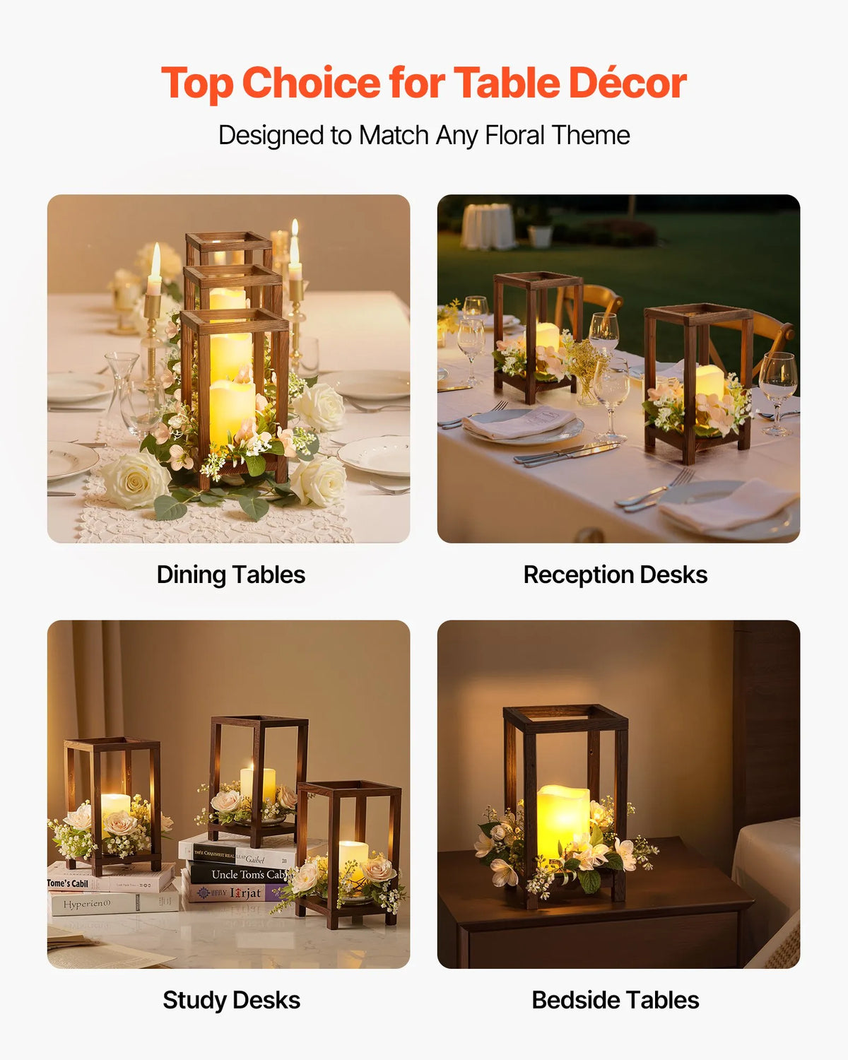 VEVOR wooden wedding lanterns, 24 pack, cedar wood and plastic wooden style lantern candle holders, rustic decorative home centrepiece, ideal for wedding tables, parties and farmhouse style interior décor indoors, brown