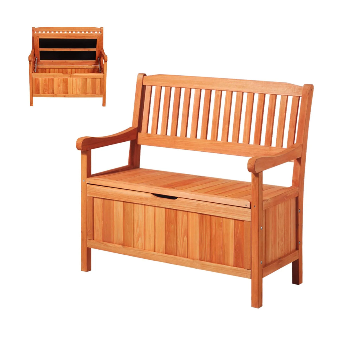 VEVOR Outdoor Wooden Storage Bench 125 L, Seating for 2, with Side Handle, Supports up to 320 kg, Weather-Resistant, Suitable for Terrace, Garden, Balcony and Patio