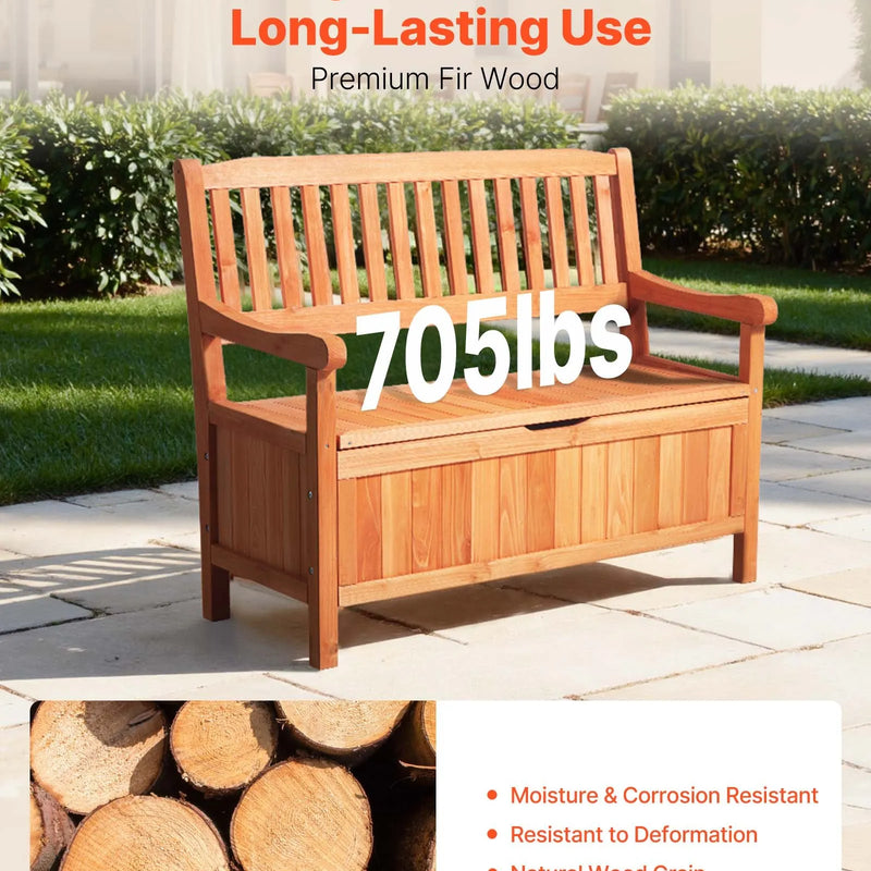 Āra koka sols ar glabātuvi 125 l, paredzēts 2 personām, ar sānu rokturi, iztur līdz 320 kg, laikapstākļu izturīgs, piemērots terasei, dārzam, balkonam un pagalmam