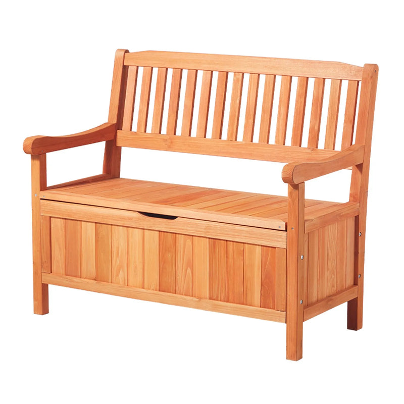 Āra koka sols ar glabātuvi 125 l, paredzēts 2 personām, ar sānu rokturi, iztur līdz 320 kg, laikapstākļu izturīgs, piemērots terasei, dārzam, balkonam un pagalmam