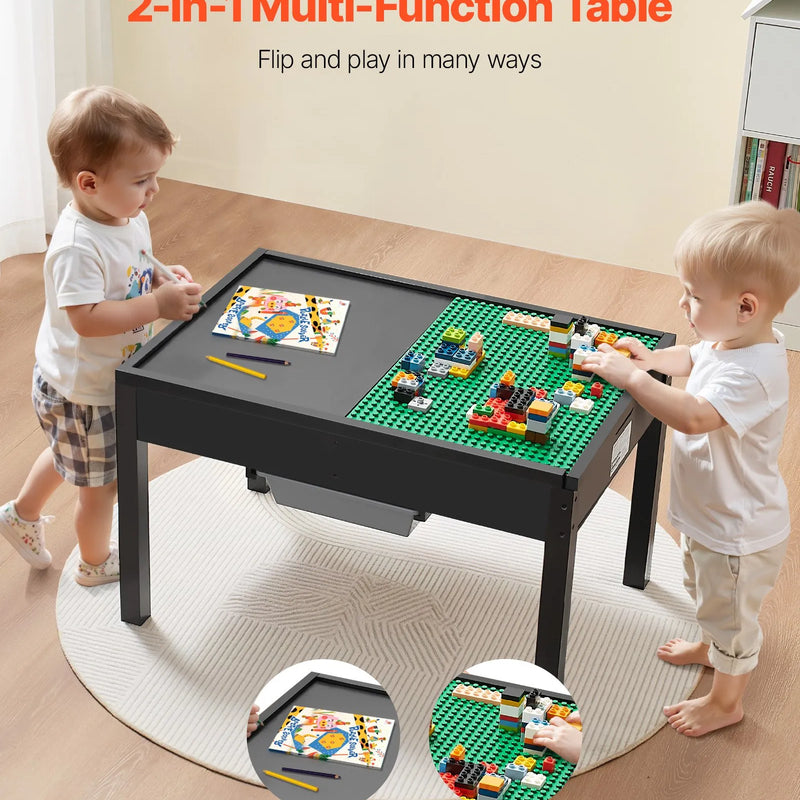 VEVOR bērnu koka aktivitāšu galds ar divpusēju virsmu, universāls rotaļu galds ar 2 uzglabāšanas kastēm, piemērots bērniem no 3 gadu vecuma, ar plašu glabāšanas vietu, melns