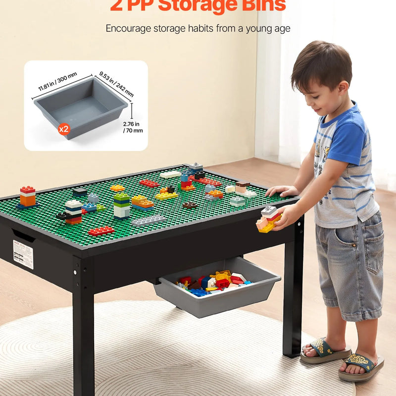 VEVOR bērnu koka aktivitāšu galds ar divpusēju virsmu, universāls rotaļu galds ar 2 uzglabāšanas kastēm, piemērots bērniem no 3 gadu vecuma, ar plašu glabāšanas vietu, melns