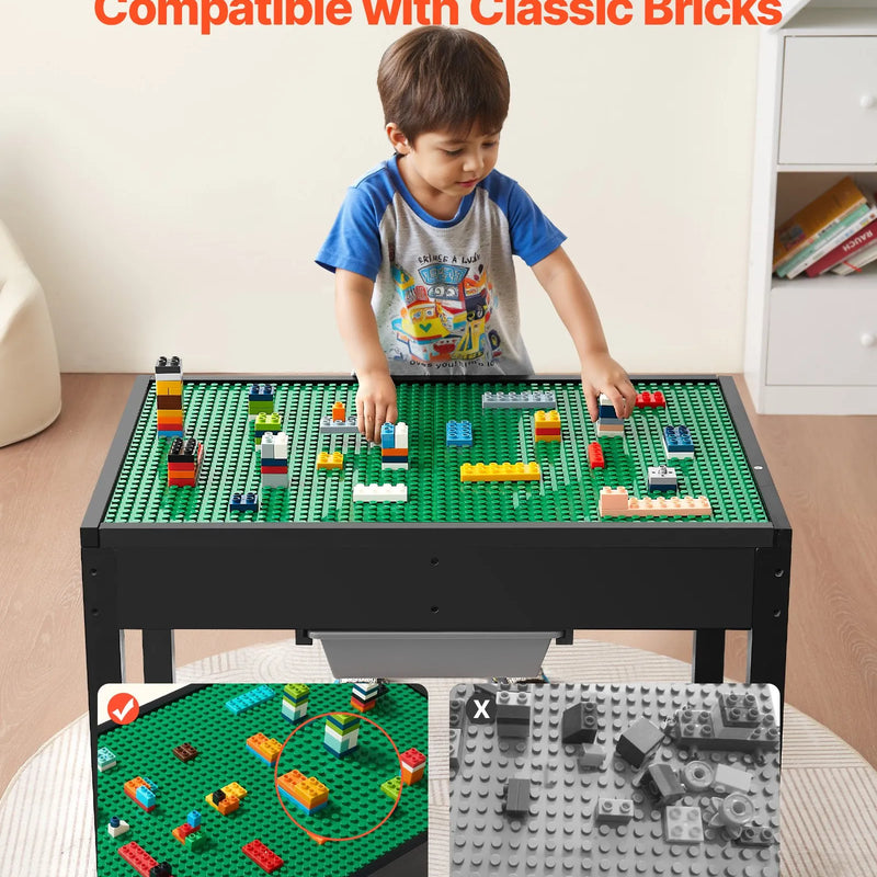 VEVOR bērnu koka aktivitāšu galds ar divpusēju virsmu, universāls rotaļu galds ar 2 uzglabāšanas kastēm, piemērots bērniem no 3 gadu vecuma, ar plašu glabāšanas vietu, melns