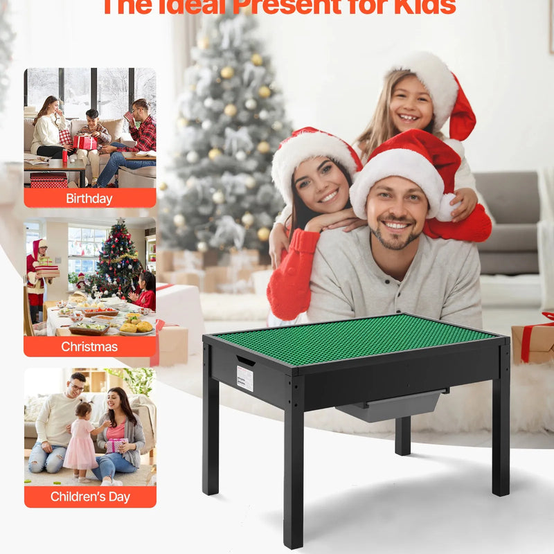 VEVOR bērnu koka aktivitāšu galds ar divpusēju virsmu, universāls rotaļu galds ar 2 uzglabāšanas kastēm, piemērots bērniem no 3 gadu vecuma, ar plašu glabāšanas vietu, melns